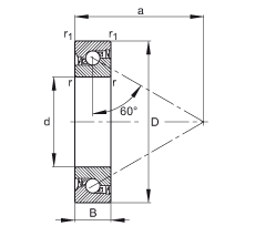 推力角接觸球軸承 7603020-2RS-TVP, 單向，接觸角 a = 60°，限制公差，兩側(cè)唇密封