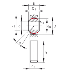 桿端軸承 GAKSR16-PS, 根據(jù) DIN ISO 12 240-4 標(biāo)準(zhǔn)，特種鋼材料，帶右旋外螺紋，免維護(hù)