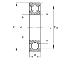 深溝球軸承 6200-C, 修正的內(nèi)部結(jié)構(gòu)（C 代），根據(jù) DIN 625-1 標(biāo)準(zhǔn)的主要尺寸