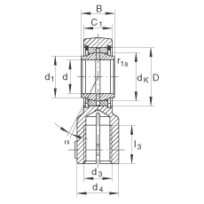 液壓桿端軸承 GIHNRK32-LO, 根據(jù) DIN ISO 12 240-4 標(biāo)準(zhǔn)，帶右旋螺紋夾緊裝置，需維護(hù)