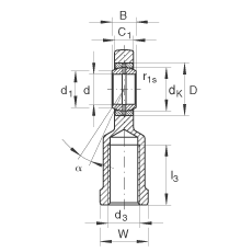 桿端軸承 GIL60-DO-2RS, 根據(jù) DIN ISO 12 240-4 標準，帶左旋內(nèi)螺紋，需維護，兩側唇密封