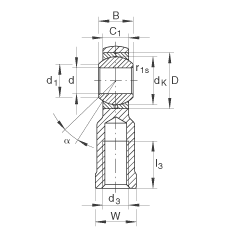 桿端軸承 GIKR16-PB, 根據(jù) DIN ISO 12 240-4 標(biāo)準(zhǔn)，帶右旋內(nèi)螺紋，需維護(hù)