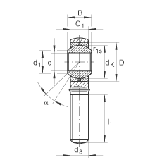 桿端軸承 GAKR6-PB, 根據(jù) DIN ISO 12 240-4 標準，帶右旋外螺紋，需維護