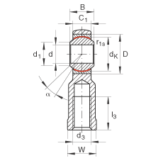 桿端軸承 GIKR25-PW, 根據(jù) DIN ISO 12 240-4 標(biāo)準(zhǔn)，帶右旋內(nèi)螺紋，需維護