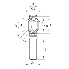 桿端軸承 GAKR16-PW, 根據(jù) DIN ISO 12 240-4 標準，帶右旋外螺紋，需維護