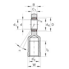 桿端軸承 GIL60-UK-2RS, 根據(jù) DIN ISO 12 240-4 標(biāo)準(zhǔn)，帶左旋內(nèi)螺紋，免維護，兩側(cè)唇密封