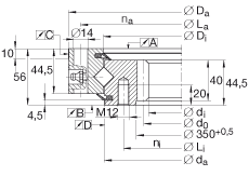 交叉滾子軸承 XSI140414-N, 標(biāo)準(zhǔn)系列 14， 內(nèi)部的齒輪齒，兩側(cè)唇密封