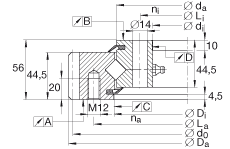 交叉滾子軸承 XSA140944-N, 標(biāo)準(zhǔn)系列 14， 外部的齒輪齒，兩側(cè)唇密封