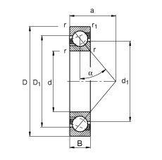 角接觸球軸承 7234-B-MP, 根據(jù) DIN 628-1 標(biāo)準(zhǔn)的主要尺寸，接觸角 α = 40°