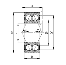 角接觸球軸承 3802-B-2Z-TVH, 雙列，雙側(cè)間隙密封，接觸角 α = 25°