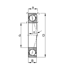 主軸軸承 B7232-C-T-P4S, 調(diào)節(jié)，成對安裝，接觸角 α = 15°，限制公差