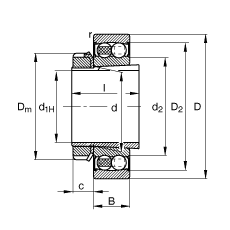 自調(diào)心球軸承 2206-K-2RS-TVH-C3 + H306, 根據(jù) DIN 630 和 DIN 5415 標(biāo)準(zhǔn)的主要尺寸, 帶錐孔和緊定套，兩側(cè)唇密封