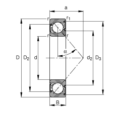 角接觸球軸承 7008-B-2RS-TVP, 接觸角 α = 40°, 兩側(cè)唇密封