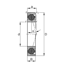 主軸軸承 HCB7204-C-T-P4S, 調(diào)節(jié)，成對或單元安裝，接觸角 α = 15°，陶瓷球，限制公差