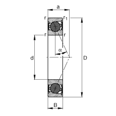 主軸軸承 HCB7204-E-2RSD-T-P4S, 調(diào)節(jié)，成對或單元安裝，接觸角 α = 25°，陶瓷球，兩側(cè)唇密封，非接觸，限制公差