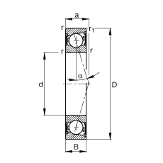 主軸軸承 B7001-C-2RSD-T-P4S, 調(diào)節(jié)，成對安裝，接觸角 α = 15°，兩側(cè)唇密封，非接觸，加嚴公差