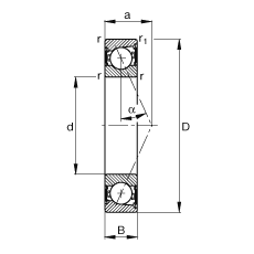 主軸軸承 B7212-E-2RSD-T-P4S, 調(diào)節(jié)，成對(duì)安裝，接觸角 α = 25°，兩側(cè)唇密封，非接觸，限制公差