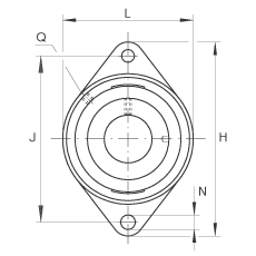 軸承座單元 RCJTY1-3/4, 對(duì)角法蘭軸承座單元，鑄鐵，根據(jù) ABMA 15 - 1991, ABMA 14 - 1991, ISO3228 內(nèi)圈帶有平頭螺栓，R型密封，英制