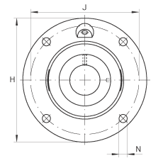 軸承座單元 TME40-N, 帶四個螺栓孔的法蘭的軸承座單元，定心凸出物，鑄鐵，偏心鎖圈，T 型密封