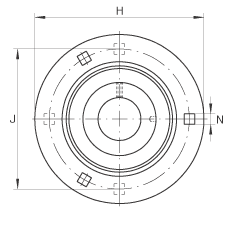 軸承座單元 RA45, 帶三個(gè)/四個(gè)螺栓孔的法蘭的軸承座單元，沖壓鋼板，偏心鎖圈，P型密封