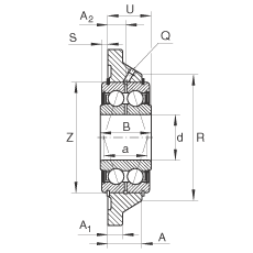 軸承座單元 PCCJ25, 帶四個螺栓孔的法蘭的軸承座單元，鑄鐵，雙列角接觸球軸承，P 型密封