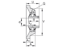 軸承座單元 RCJY1-15/16, 四角法蘭軸承座單元，鑄鐵，根據(jù) ABMA 15 - 1991, ABMA 14 - 1991 內(nèi)圈帶有平頭螺栓，R型密封， ISO3228，英制