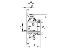 軸承座單元 RCJT15/16, 對角法蘭軸承座單元，鑄鐵，根據(jù) ABMA 15 - 1991, ABMA 14 - 1991, ISO3228 帶有偏心緊定環(huán)，R型密封，英制