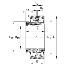 調(diào)心滾子軸承 23180-B-K-MB + H3180, 根據(jù) DIN 635-2 標準的主要尺寸, 帶錐孔和緊定套