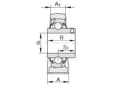 直立式軸承座單元 RASEY1-1/4-206, 鑄鐵軸承座，外球面球軸承，根據(jù) ABMA 15 - 1991, ABMA 14 - 1991, ISO3228 內圈帶有平頭螺栓，R型密封，英制