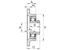 軸承座單元 PCJTY1-1/4, 對角法蘭軸承座單元，鑄鐵，根據(jù) ABMA 15 - 1991, ABMA 14 - 1991, ISO3228 內(nèi)圈帶有平頭螺栓，P型密封，英制